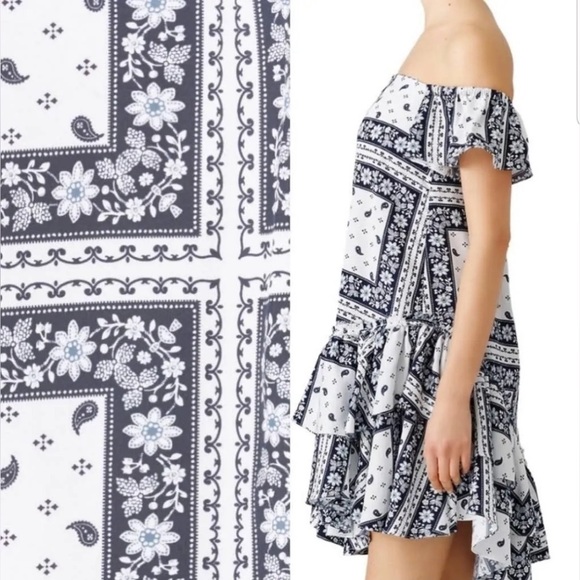 New! Cinq a Sept Minella Bandana-Print Patchwork Ruffle Dress 💙 size 4 - Picture 2 of 13